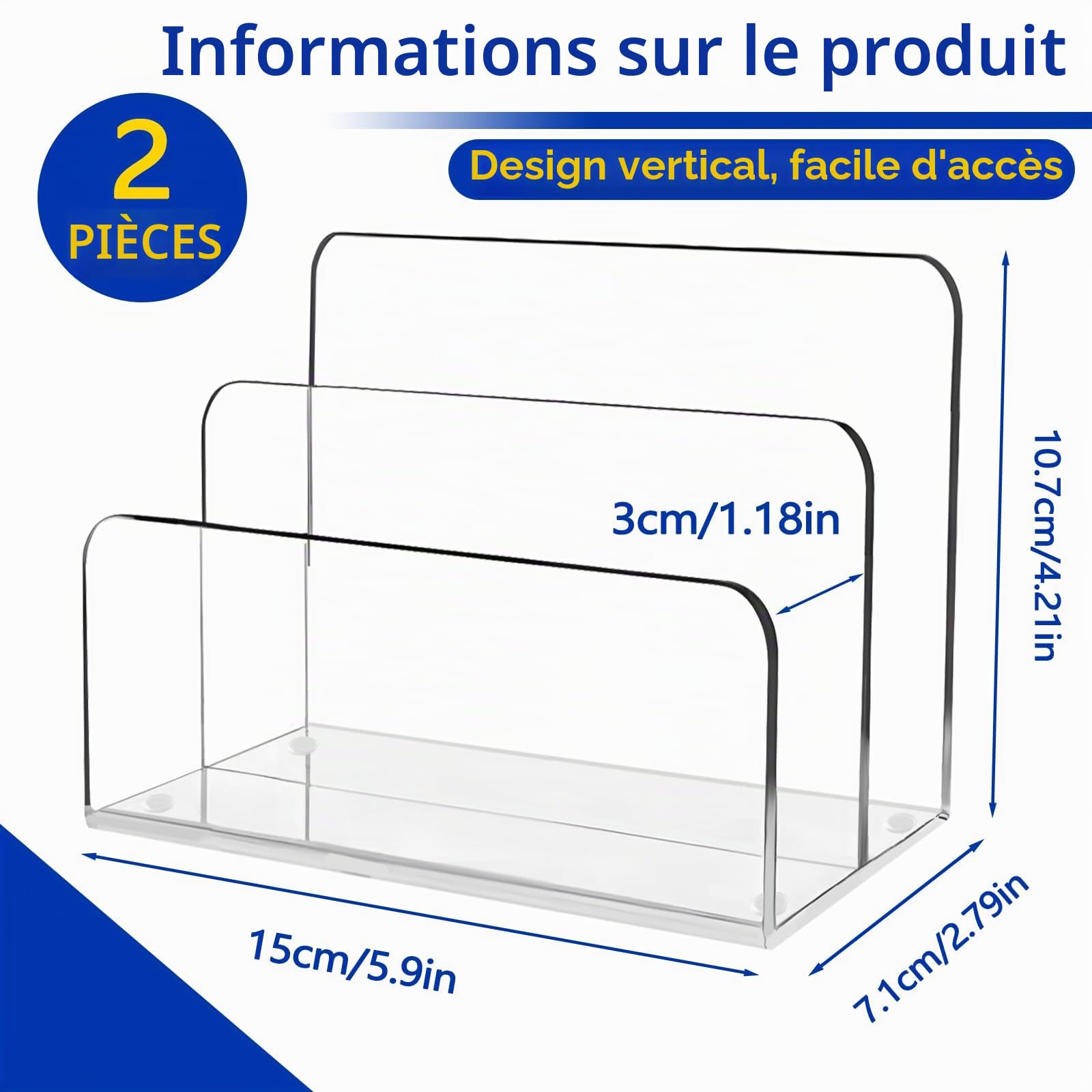Lot de 2 organiseurs de courrier pour bureau, 2 sections en acrylique transparent, trieur de courrier vertical, moderne, pour la maison, le bureau, les enveloppes, les documents