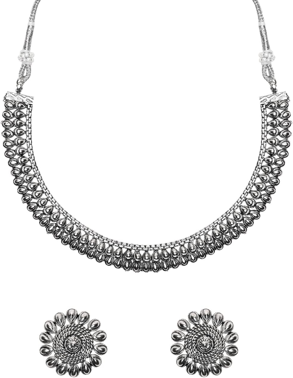 I Jewels Valentines Day Gifts For Her Silver Oxidised Indian Wedding Bollywood Choker Necklace and Earrings Jewellery Set For Women (MC058-118)