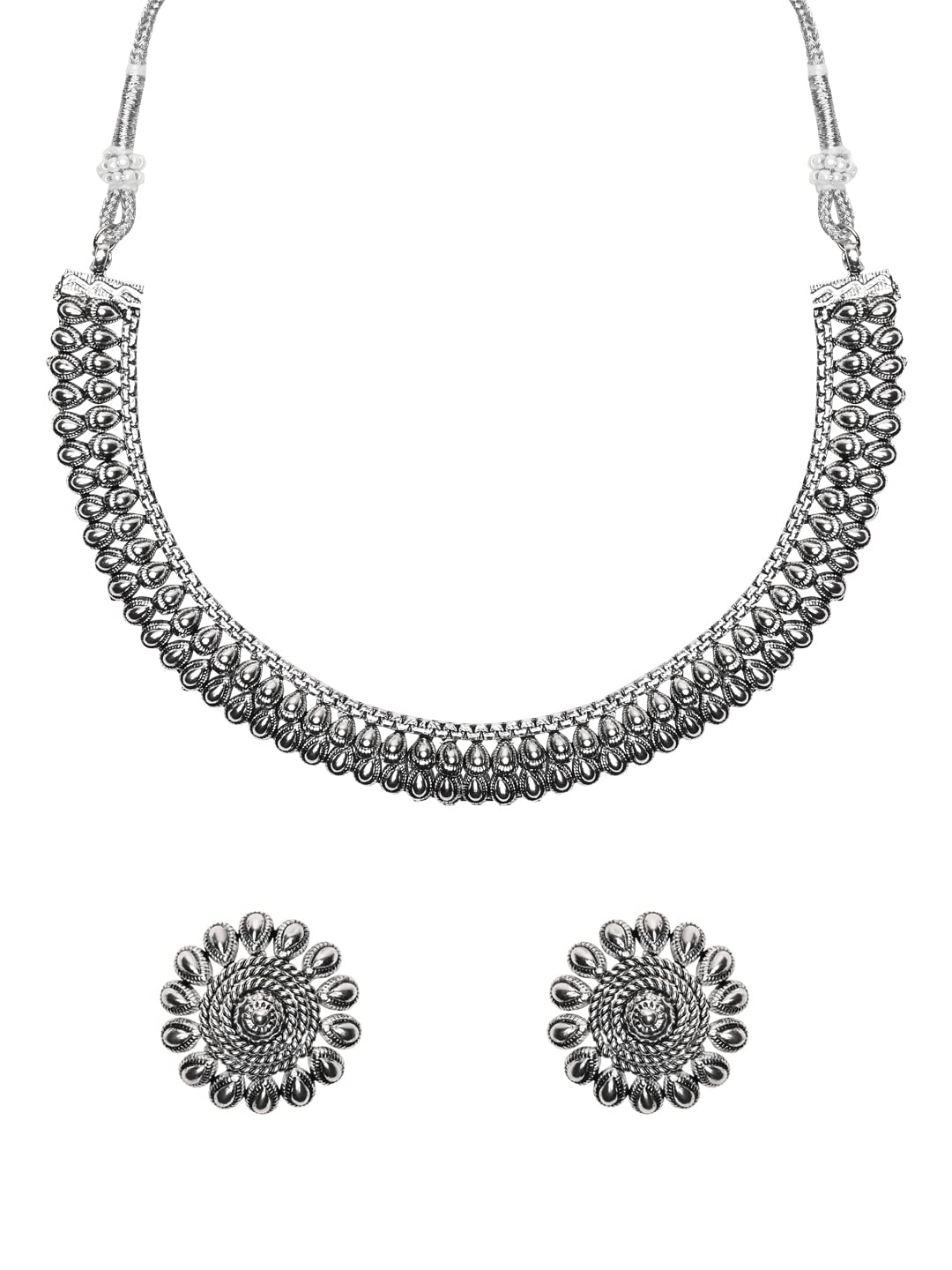 I Jewels Navratri Ethnic Silver Oxidised Traditional Choker Necklace and Earrings Jewellery Set For Women & Girls (MC098OX) (B0BNVV23BY) Amazon Price History, Amazon Price Tracker