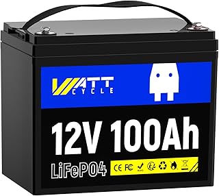 Wattcycle LiFePO4 Lithium Battery 12V 100Ah, Use EV Grade A+ Cell, Buit-in 100A BMS, Low Temperature Protection, Up to 15000 Cycles -Perfect for RV, Solar System, Trolling Motor, etc.