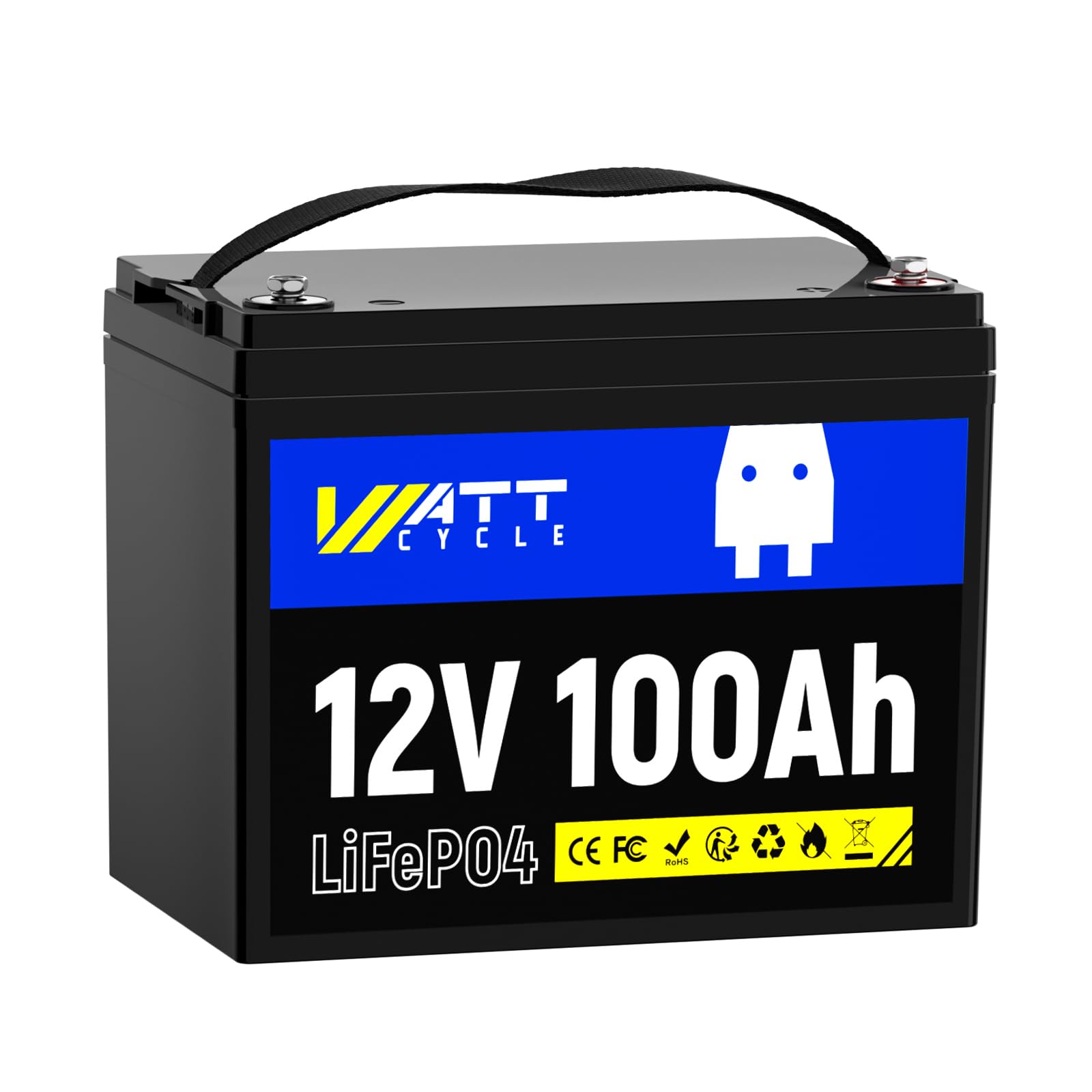 WattCycle LiFePO4 Lithium Battery 12V 100Ah, Use EV Grade A+ Cell, Buit-in 100A BMS, Low Temperature Protection, Up to 15000 Cycles -Perfect for RV, Solar System, Trolling Motor, etc.
