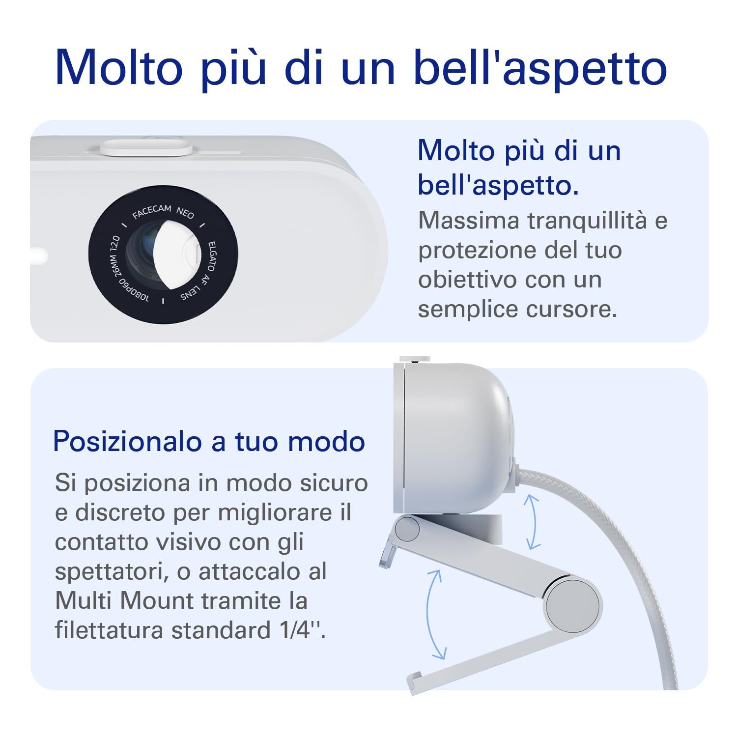 Elgato Facecam Neo – Webcam Full HD con copriobiettivo scorrevole, correzione della luce, per videochiamate, streaming, Teams/Zoom/Slack/OBS/Twitch/Youtube e altro – USB-C/Plug & Play su PC/Laptop/Mac