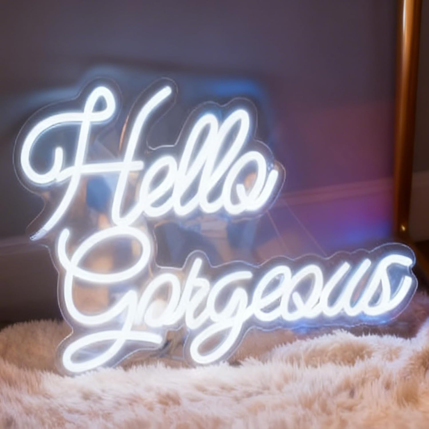 Hello Gorgeous White LED Neon Sign, Girls Bedroom Vanity Beauty Space Living Room Home Party Gift Wall Table Decor, USB Powered Decorative Neon Light 19 x 12.2 In