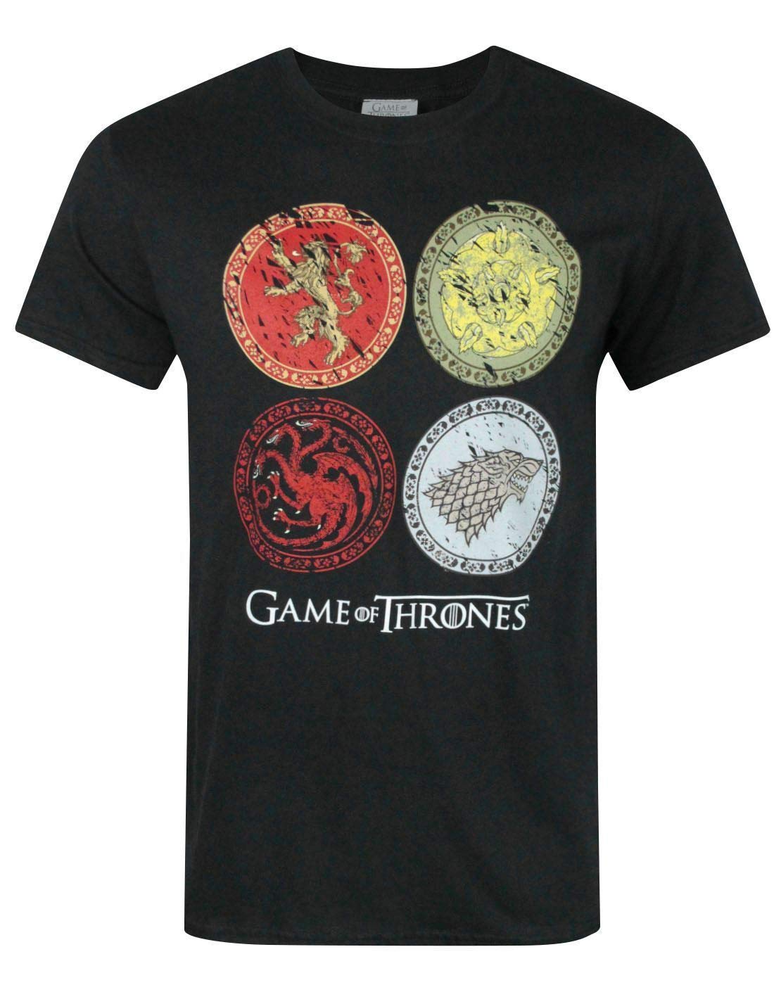 Vanilla Underground Men's Black Game Of Thrones House Crests Short Sleeved T-Shirt - Small