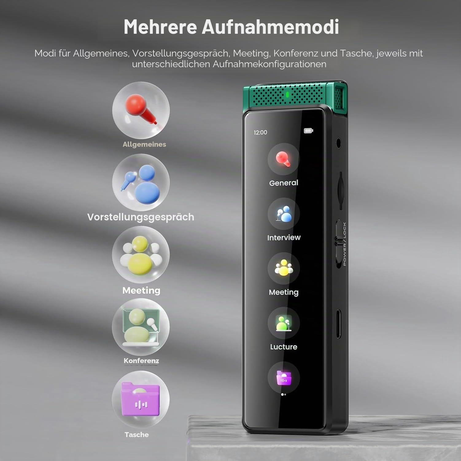 innioasis R1 Digitales Diktiergerät mit Wiedergabe, 136 GB, vollständiger Touchscreen-Diktiergerät mit KI-intelligenter Transkription und Bluetooth, sprachaktiviertes Sound-Audiorecorder-Gerät mit