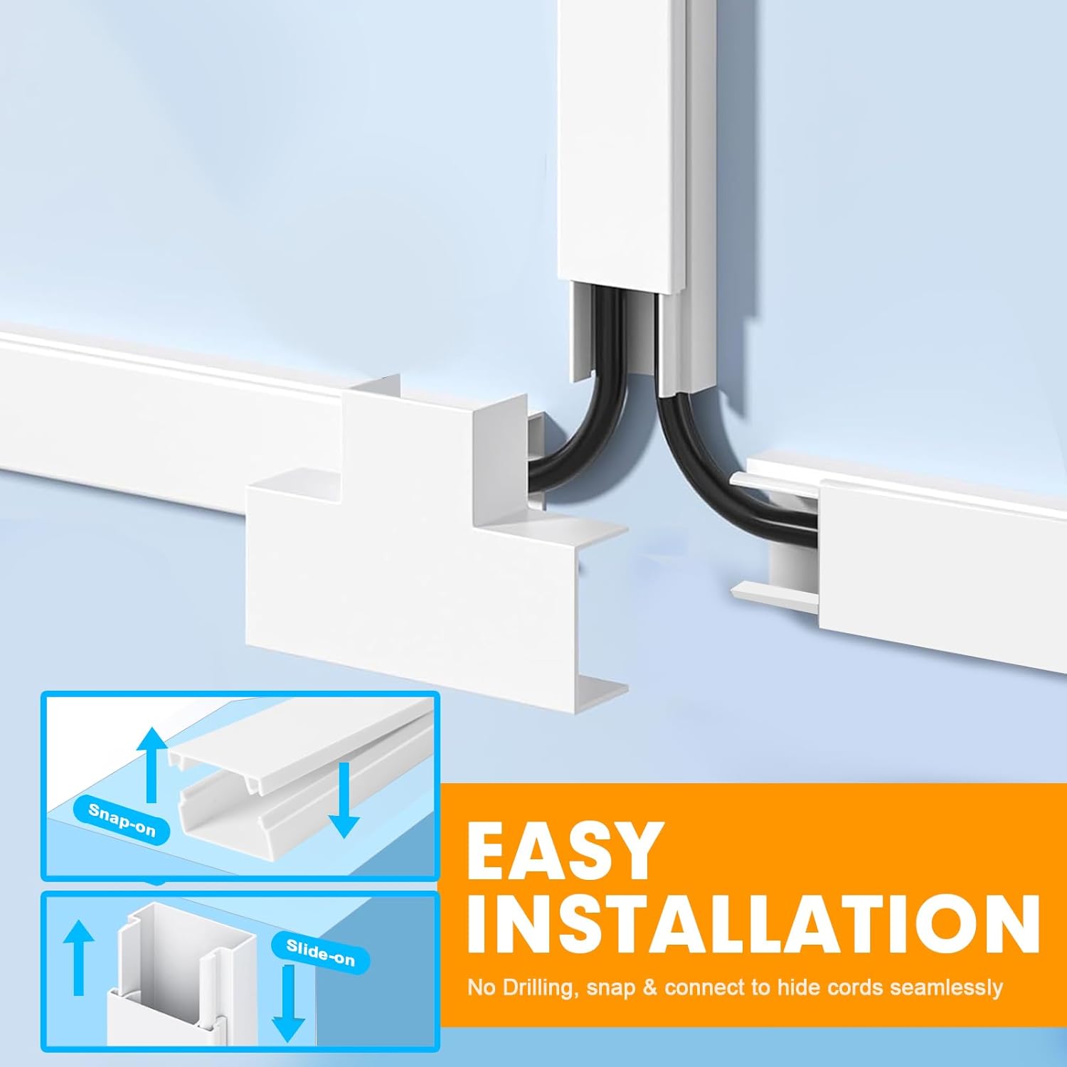Cord Hider, RAZCC 315 Inch Cable Cover Raceway Kit for Cable Management, Wire Covers for Cords, Cord Covers for Wires on Wall, Simple and Easy Installation, 20 Pack Wire Hider, White