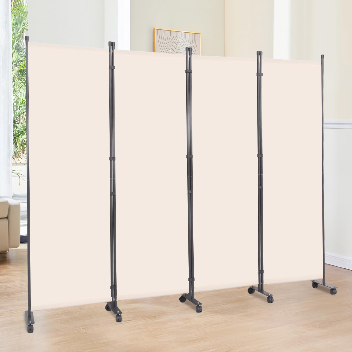 Room Divider 6FT Room Partition with Lockable Wheels, (Thicked Metal Base) Room Dividers, Freestanding Indoor Folding Privacy Screens, Portable Fabric