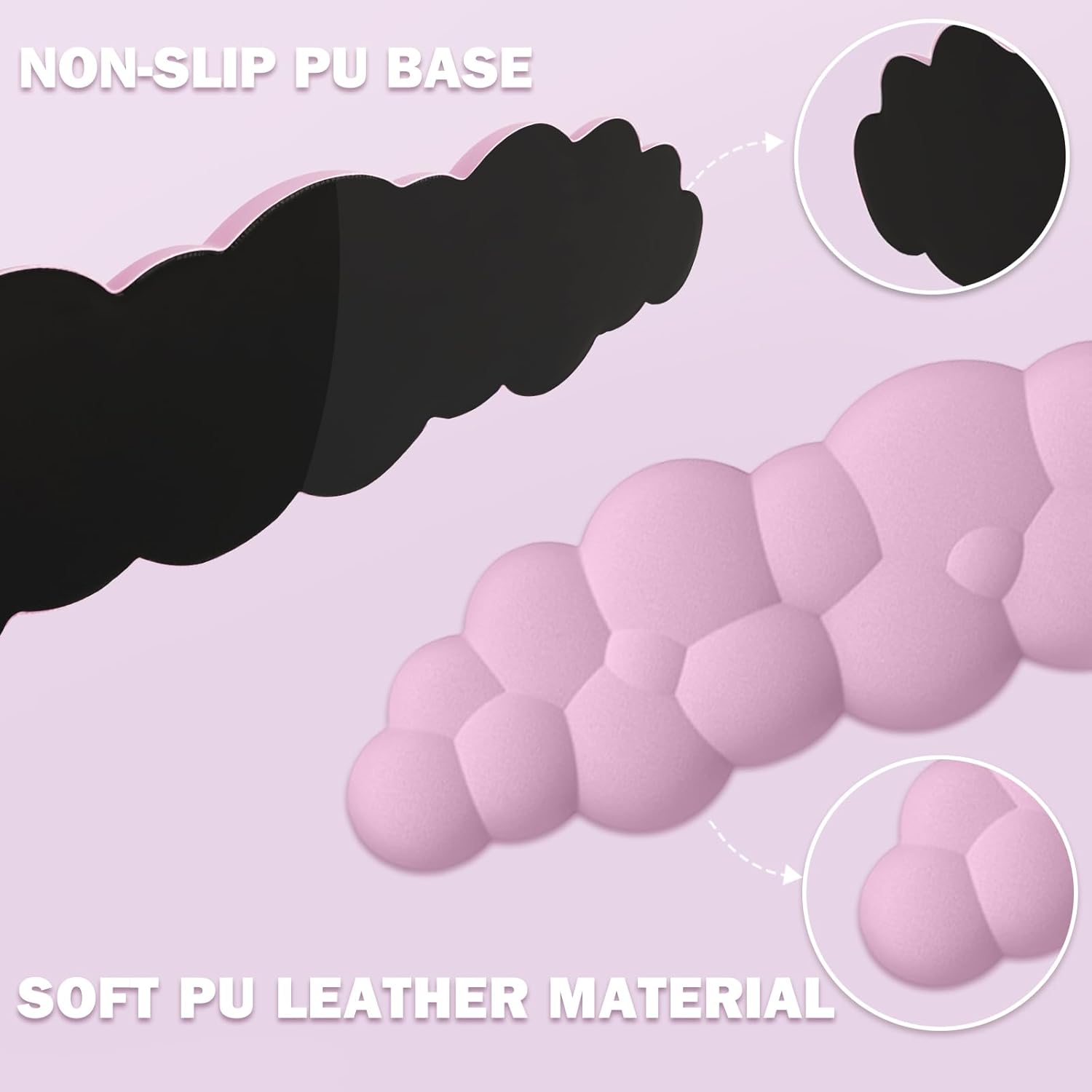 Cloud Keyboard Wrist Rest and Mouse Pad with Wrist Support Set, Ergonomic PU Leather Mouse Pads, Pain Relief Memory Foam Non-Slip Mousepad for Computer,Laptop,Pink