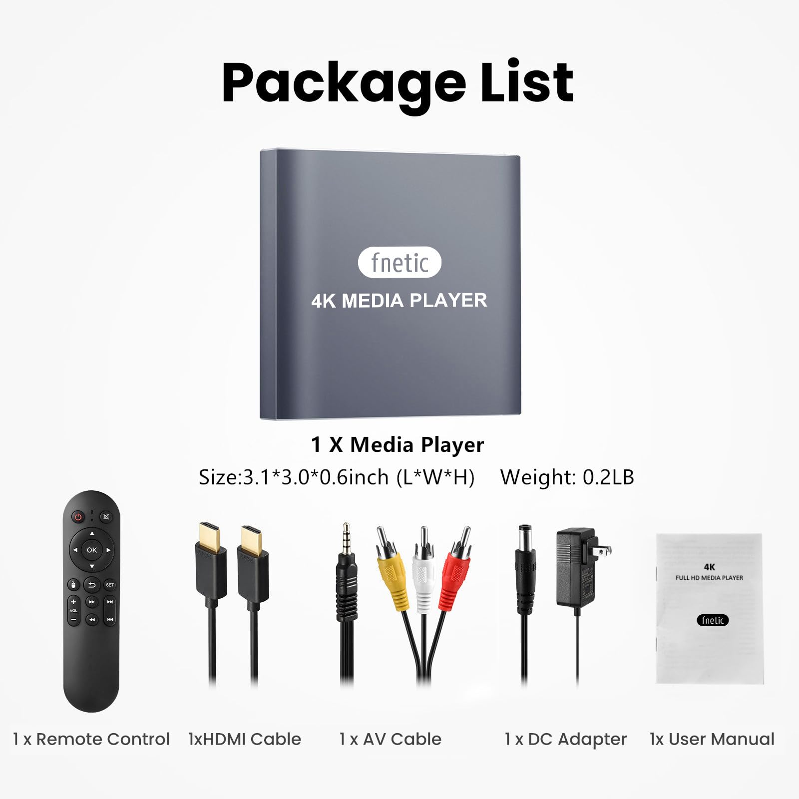 Reproductor Multimedia Digital 4K HD, Reproductor de vídeo MP4 para Unidad USB/Tarjeta Micro SD, señalización Digital, reproducción automática, H.265/HEVC, Salida óptica/HDMI/AV, Gris