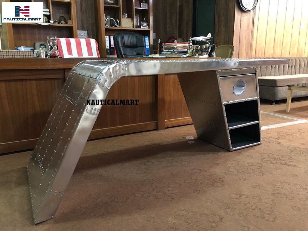 Nautical-Mart Aviator Wing Desk Aluminium Table Aviator Furniture (Right, 70 Inches)
