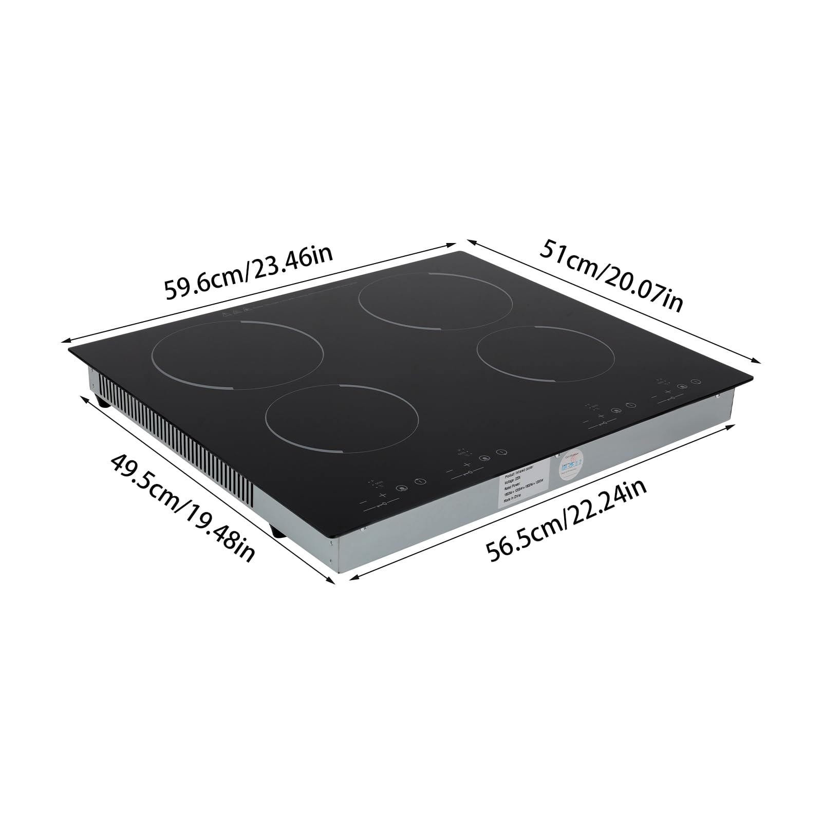 Piano cottura in vetroceramica a 4 zone, 6000 W, piano cottura a induzione 60 cm, con sensore Touch Control, piano cottura a incasso, senza cornice, per teiere, pentole in alluminio, vasi