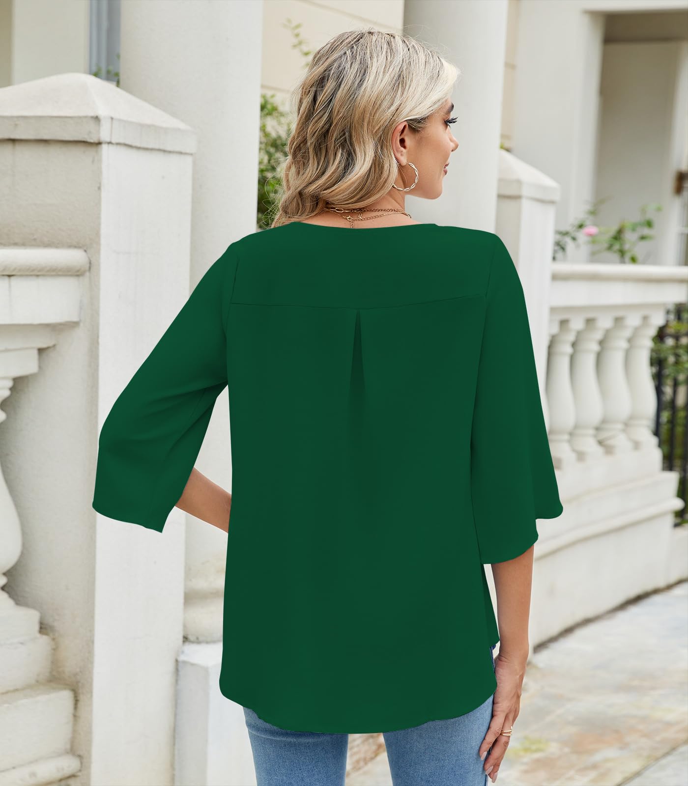Zetieny Camicetta da Donna Top con Scollo a V Tunica Casual Camicia Bluse Donna a Manica a 3/4 T-Shirt a Tinta Unita