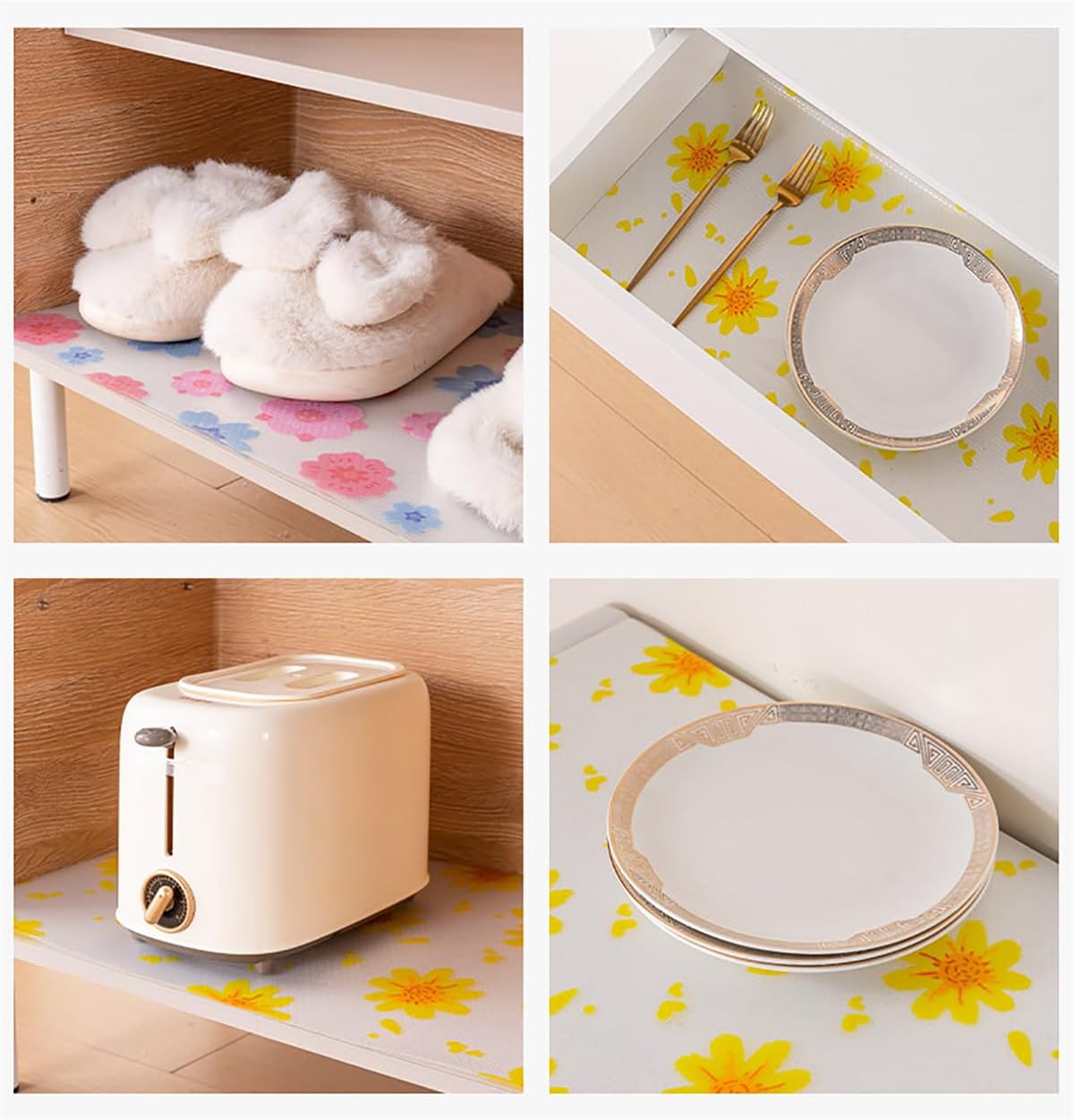 Drawer Liners 2 Roll Non Adhesive Floral Shelf Liners Non Slip Kitchen Cabinets Pad Waterproof Fridge Mats Easy to Cut for Pantry Dresser Bathroom Cupboard