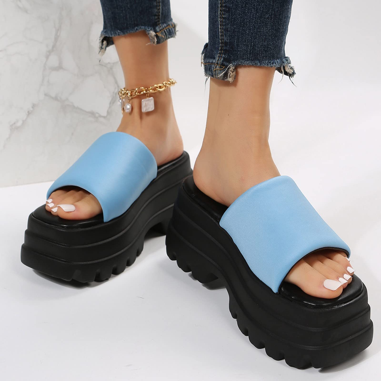 Chanclas Piscina Barefoot Verano Suaves Playa Sandalias De Gruesa Con Impermeable Y Punta Abierta De Tela Color SóLido Para Mujer A La Verano Mules Mujer Deportivas Piscina Barefoot