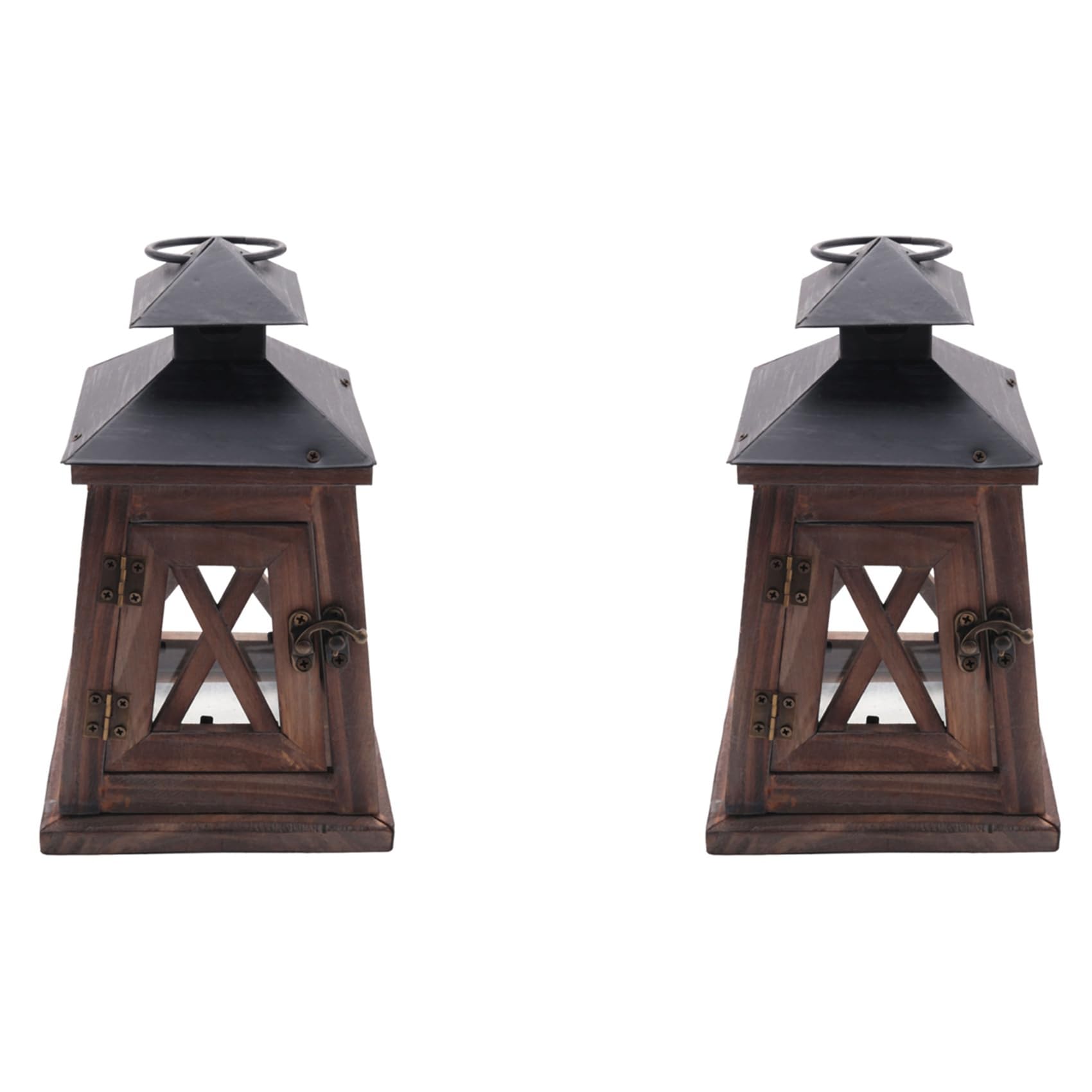 Vjsujehgy 2X Rustic Wooden Decorative Candle Lantern Vintage Hanging Candle Holder