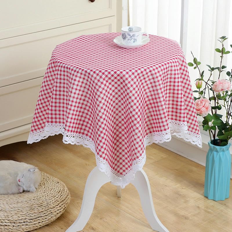 Nappe carrée en coton et lin motif porcelaine rouge 125x180cm