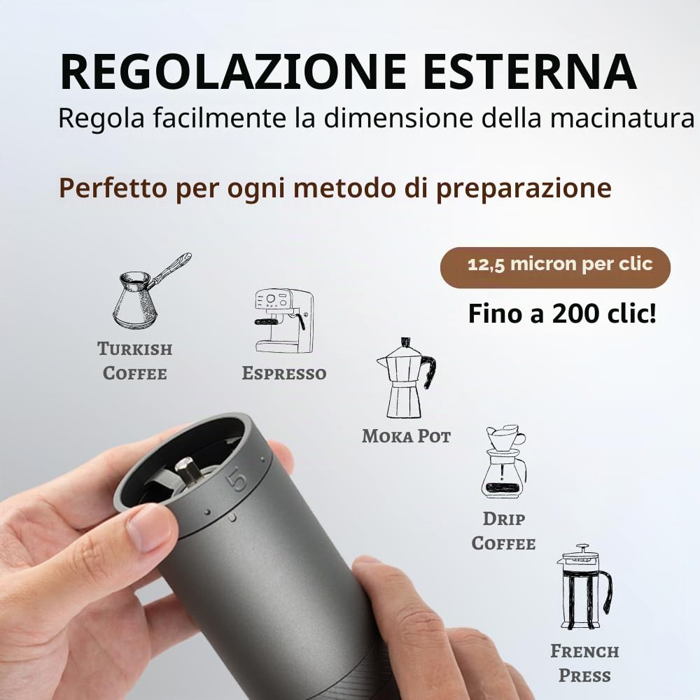 1Zpresso X-Ultra Macinacaffè Manuale Nero, Struttura Robusta in Metallo, Assemblaggio in Acciaio Inox, Regolazione Esterna Numerica, Contenitore, Elevata Efficienza di Macinatura, Macinino Portatile