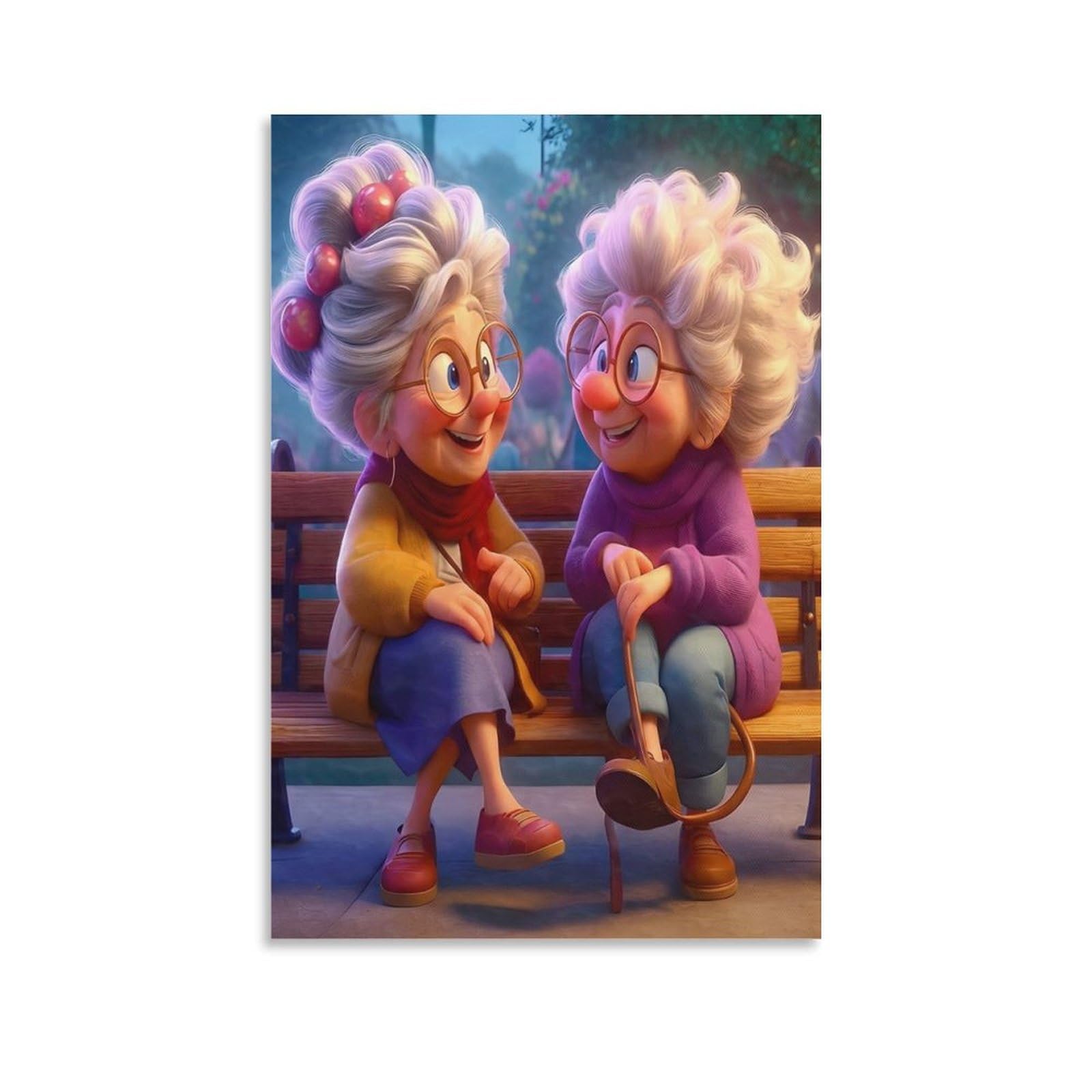 DHBANEIOK Elderly Women Friends Poster Artwork Giclee Canvas Prints Modern Wall Art Picture Wall Hanging for Bathroom Wall Decor 20x30inch(50x75cm)
