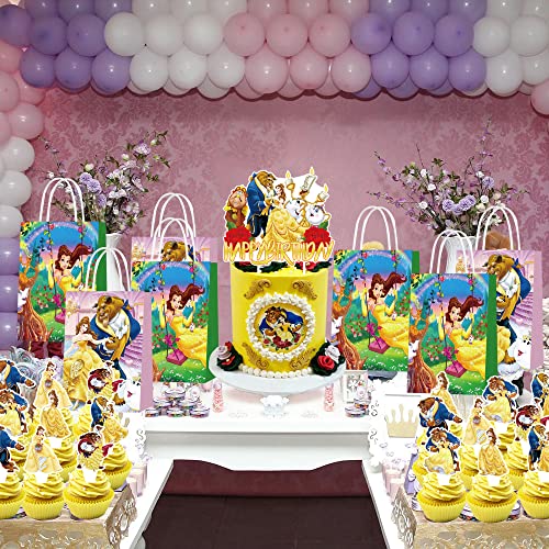25 Pcs Princess Belle Party Cake Decorations Double Sided Beauty Beast Birthday Cupcake Toppers For Kids Birthday Party Supplies #TOP3