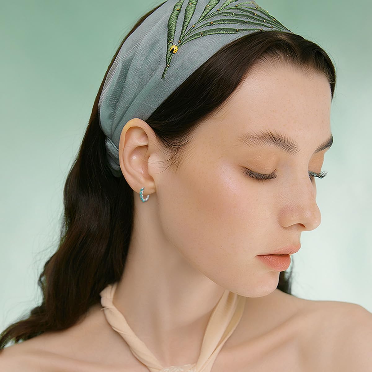 Natural Turquoise Hoop Earrings for Women 925 Sterling Silver Round Genuine Turquoise Hoop Earrings Western Boho Beach Simple Jewelry Gifts - Image 2