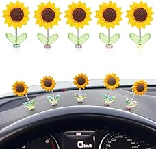 5 Pcs Mini Sunflower Car Decoration Set | Cute Dashboard Ornaments | Self-Adhesive Sunflower Decor for Car Interior, Rear View Mirror, Dashboard | Cute Yellow Flower Car Accessories for Women & Girls