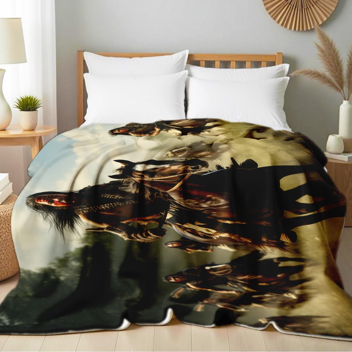 Native American Blankets for Men Indian Print Blankets and Throws for Couch Bed Room Home Western Decor Flannel Throws Queen Size Native American Indian Gifts (49"x59") - Image 2