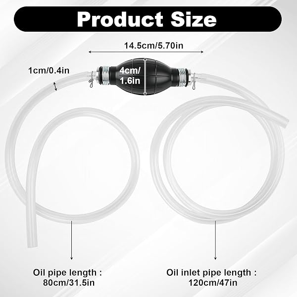 2m Fuel Syphon Pump Kit, Manual Hand Siphon Hose Portable Fuel Transfer with Non-Slip Rubber Bulb & 1.2m+0.8m PVC Tubes for Petrol, Diesel, Oil, Water, Fish Tank, Car, Boats - 2