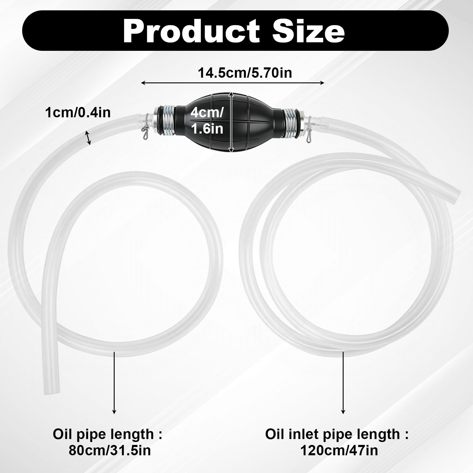 2m Fuel Syphon Pump Kit, Manual Hand Siphon Hose Portable Fuel Transfer with Non-Slip Rubber Bulb & 1.2m+0.8m PVC Tubes for Petrol, Diesel, Oil, Water, Fish Tank, Car, Boats — view 2