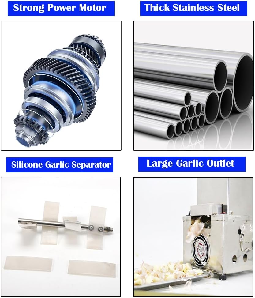 180W Electric Garlic Peeler, Commercial Stainless Steel Garlic Peeling Machine, Automatic Garlic Peelers for Dry Garlic, Garlic Peel Remover for Restaurant Kitchen Household Canteen 25KG/H