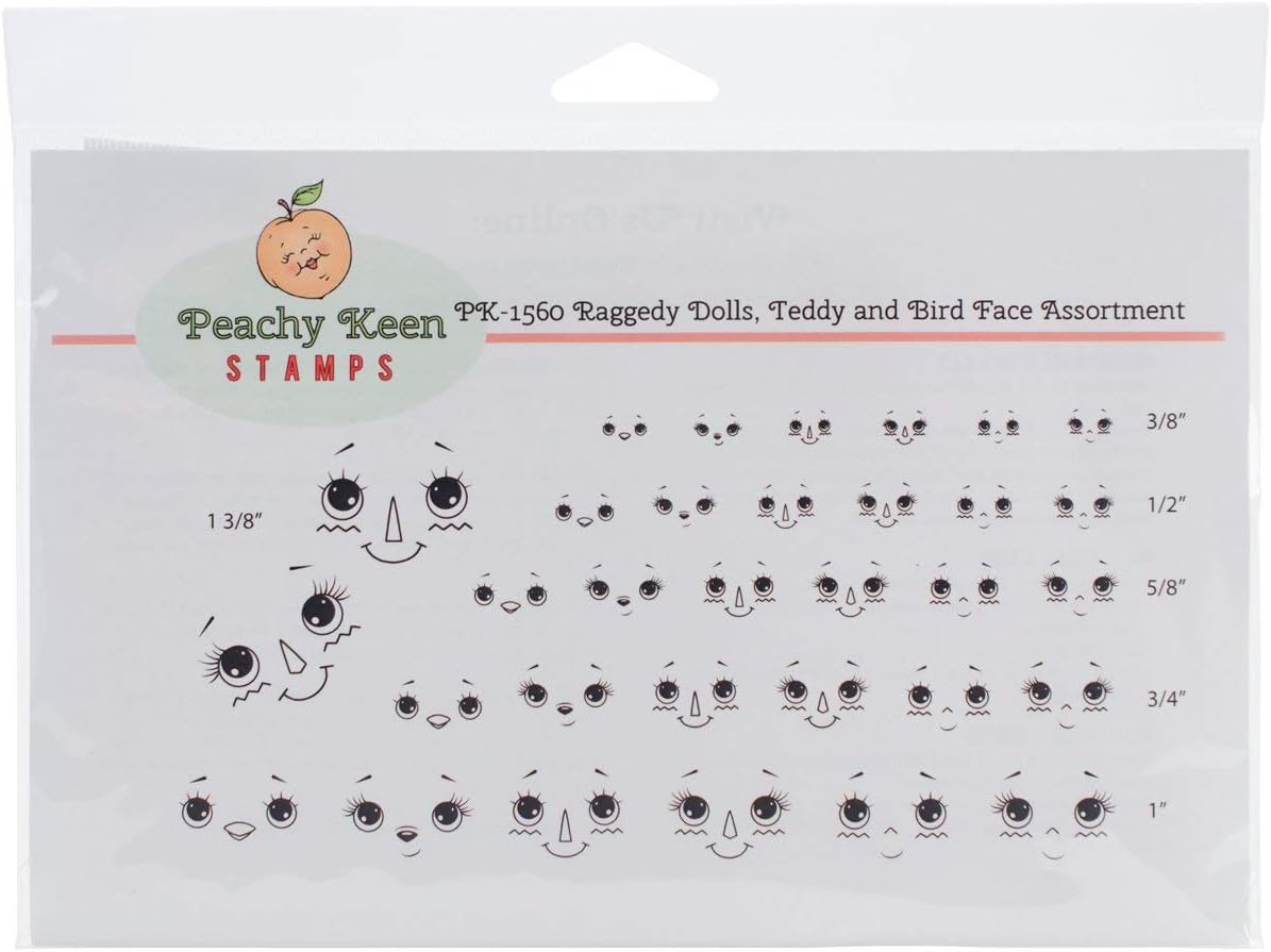 Peachy Keen Stamps Clear Face Assortment 3-Doll, Bear and Bird, Other, Multicoloured, 21.59x16.51x0.5 cm