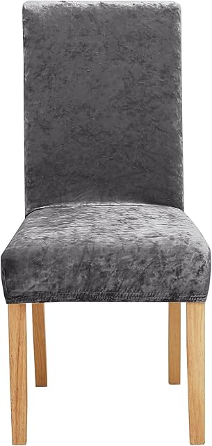 Amazon Brand - Umi 4 PCS Stretch Dining Chair Covers Melange Velvet Removable Chair Protector Elastic Slipcovers Grey 45x45x60cm