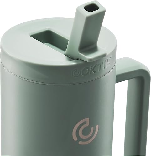 Miniatura 5 de COKTIK Vaso de 40 onzas con asa y popote, 3 tapas (con pajilla  abatible), vaso de acero inoxidable aislado al vacío, taza de viaje de 40 onzas,