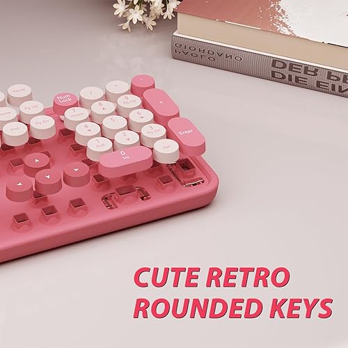 Miniatura 4 de Teclado inalámbrico, KOOTOP - teclado retro de máquina de escribir de 104 teclas, teclas redondas de colores, para PC, laptop, escritorio, teclados