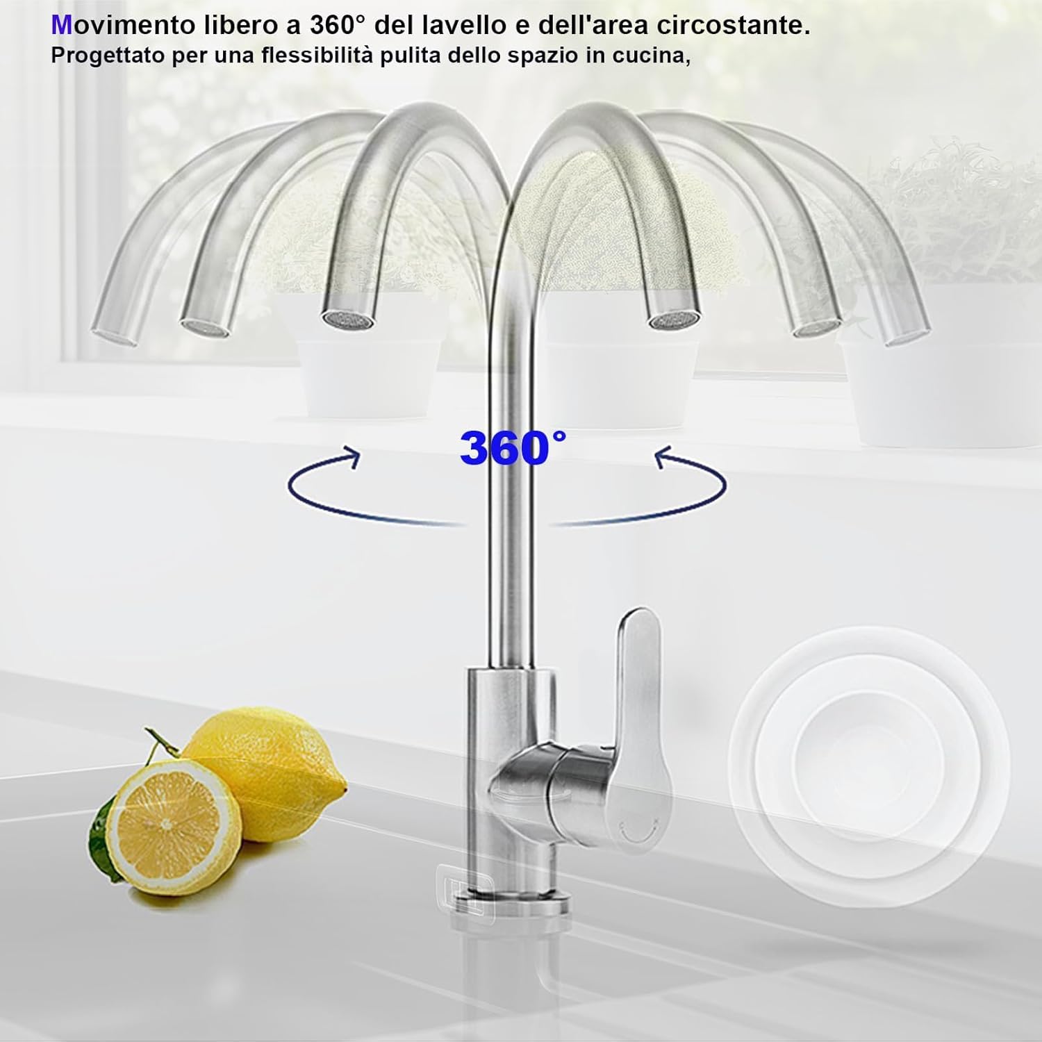 XWIHTR Rubinetto miscelatore monocomando per lavello, rubinetto in acciaio inox per cucina calda e fredda a 360°, antigoccia con rubinetto muto per lavabo per verdure (cromo-h)