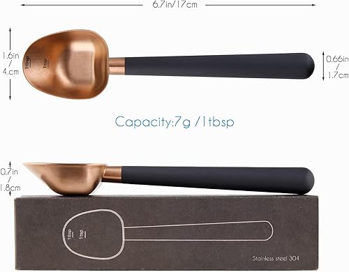 Miniatura 2 de Easyworkz Cuchara de café de acero inoxidable con mango largo y hueco, cuchara medidora de 0.27 oz para café molido y té de hojas sueltas, oro rosa