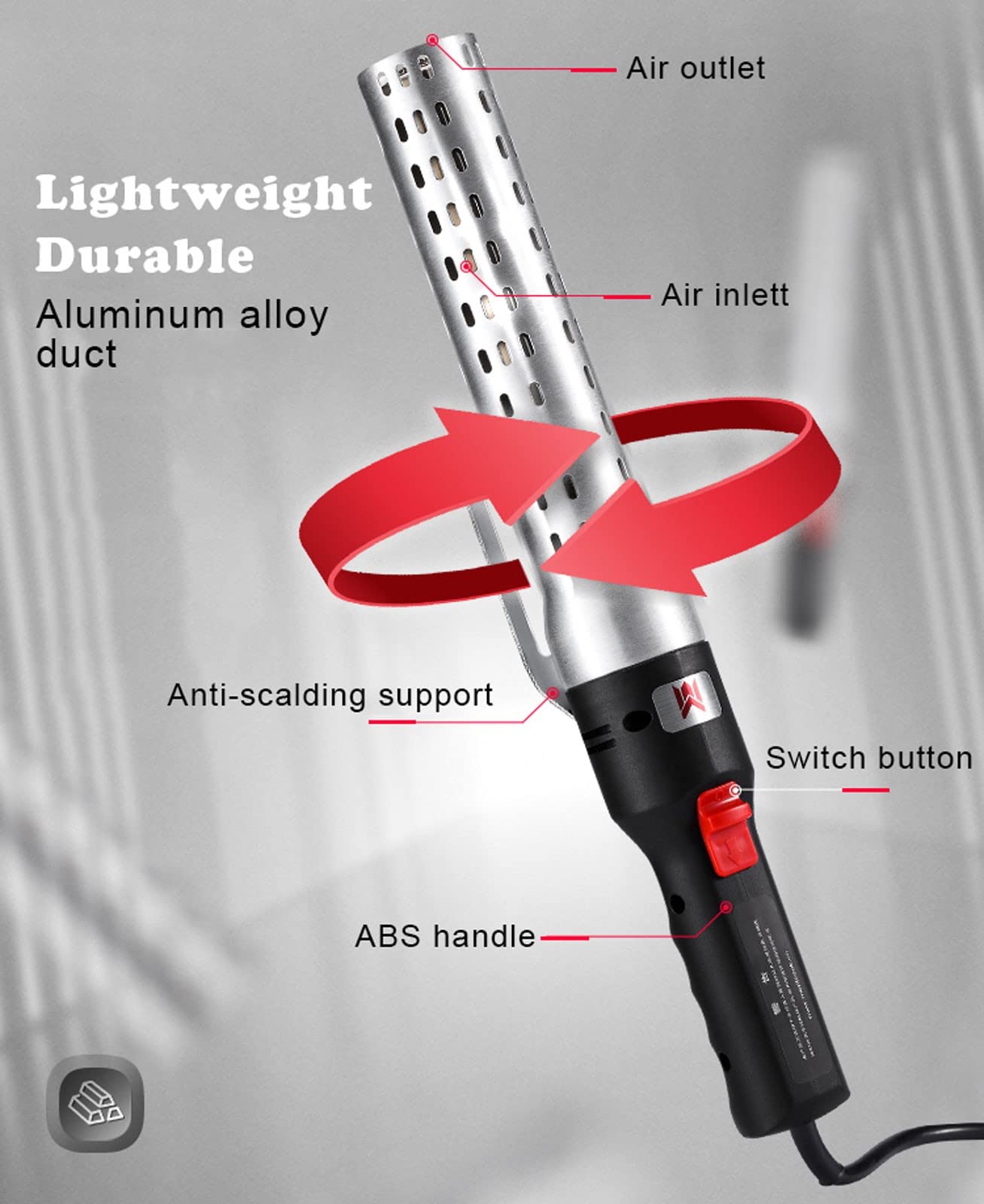 Grillanzünder Elektrisch, Anzünder ​für Holzkohle mit Verbrühschutz Bügel, Multifunktions Looftlighter für Kamin Lagerfeuer Feuerstellen, 2000W/650°C, Physikalische Heizmethode (Color:Silver)