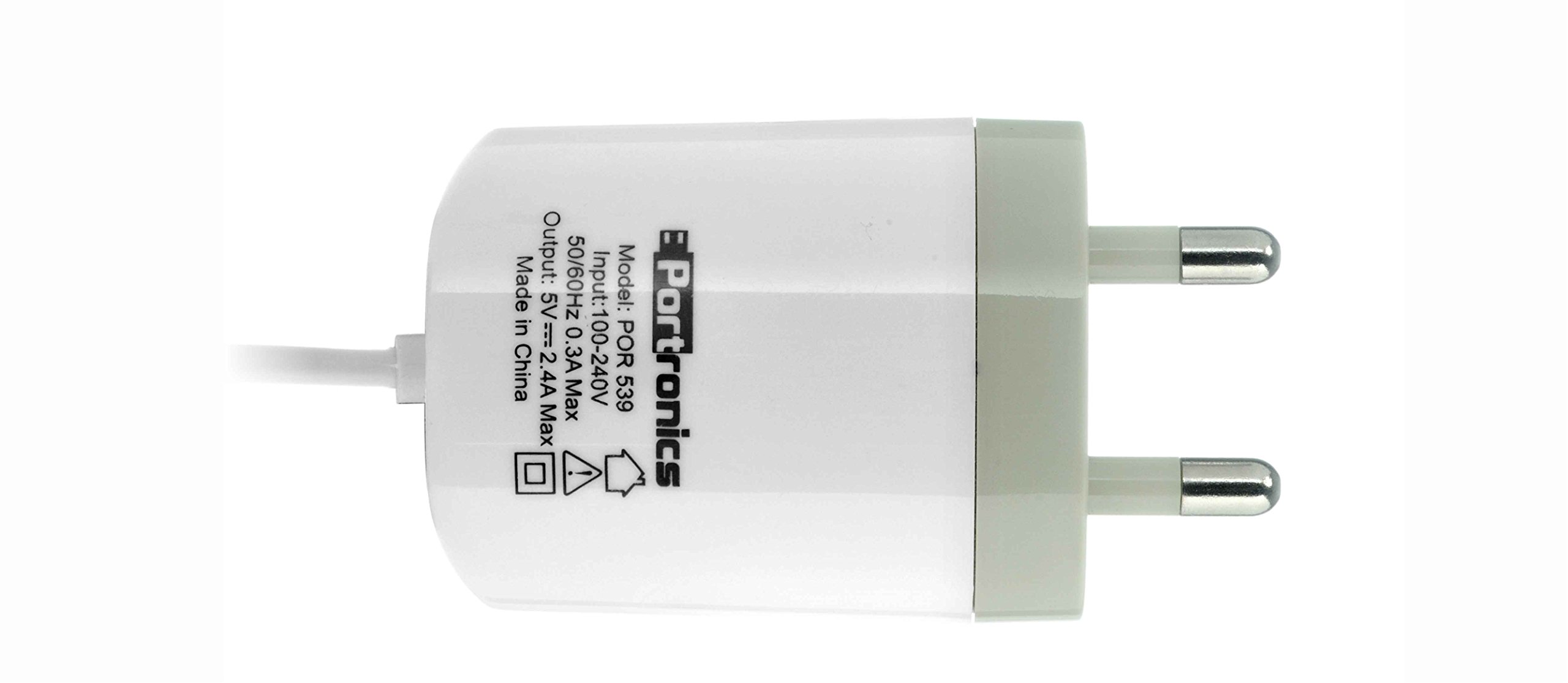Portronics POR 539 2.4A Adapter with Micro USB Cable (White)