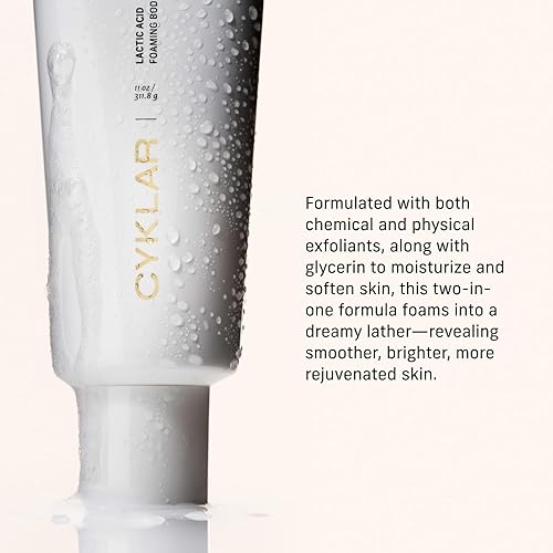 Miniatura 3 de Cyklar Esmalte corporal espumoso de ácido láctico, gel de baño exfoliante con suavizadores químicos y físicos, incluye hidratación de glicerina,