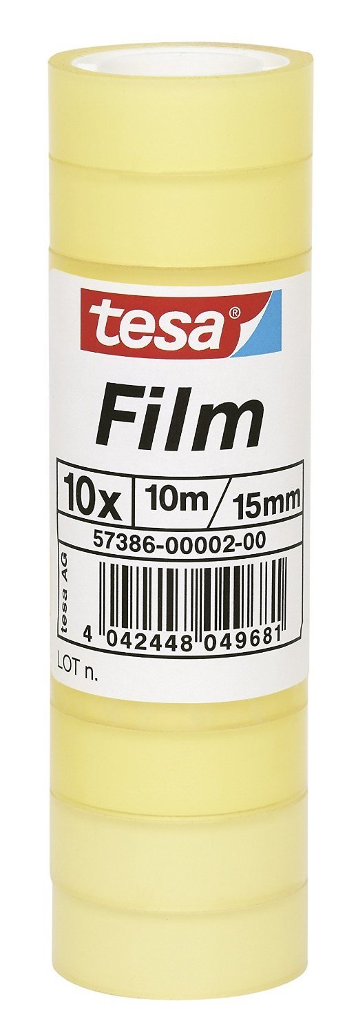 tesafilm Klebeband, Standard, 10 Rollen, 10m x 15mm (10er Vorteilspack)
