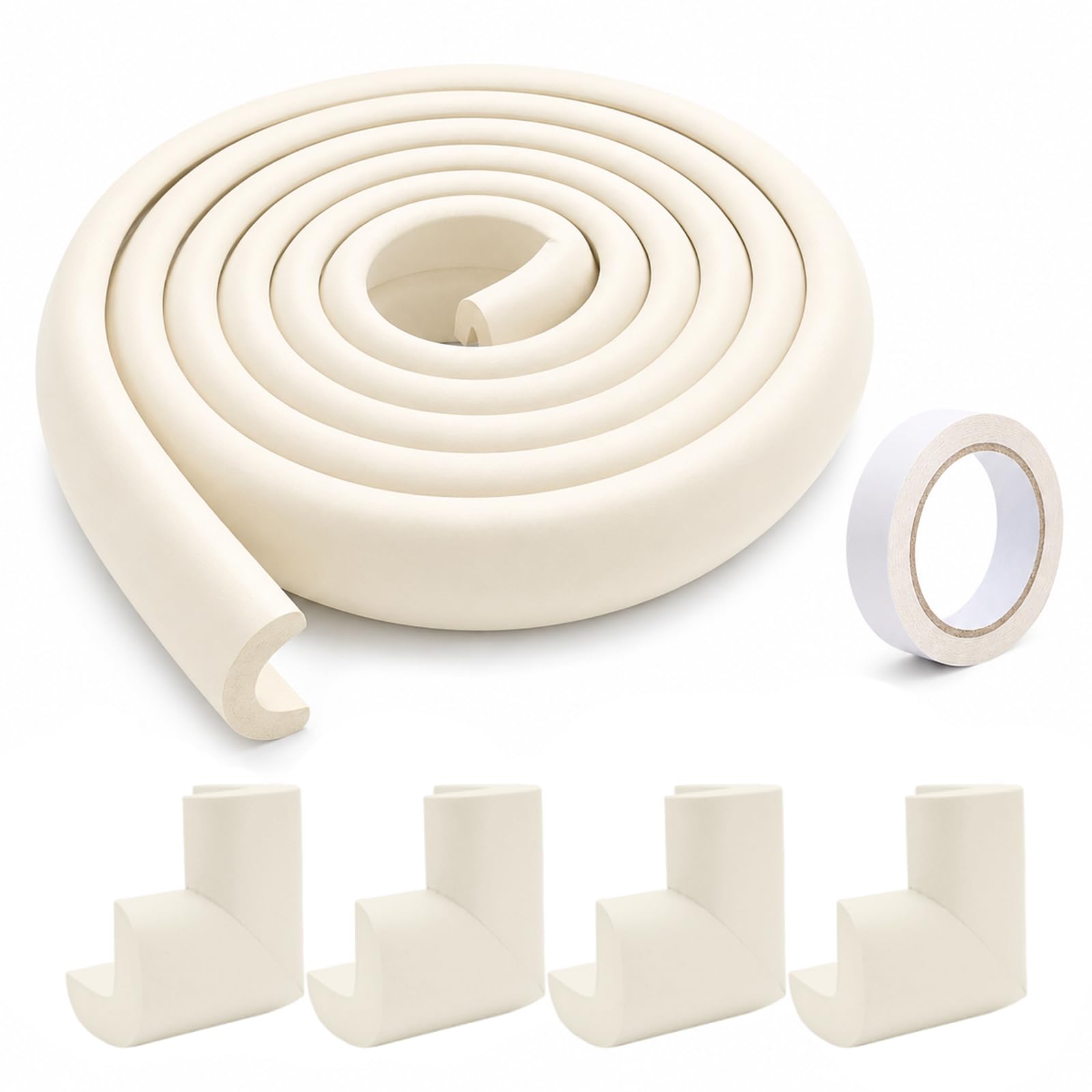 YANJINGSHE Foam Edge Protector 4 m Strip & 10 Corner Protectors, Cream