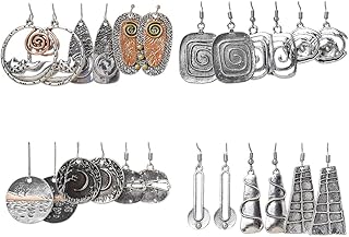 12 Pairs Vintage Geometric Druse Crystal Drop Dangle Earrings Ethnic Style Vintage Boho Jewelry Waterdrop Earrings Jewelry Set for Women