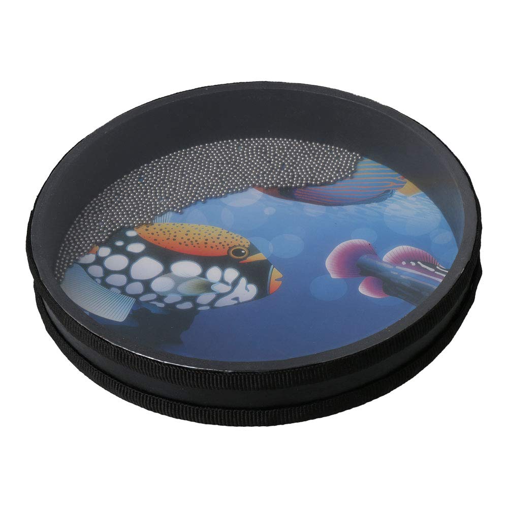 253mm/9.96inch Ocean Drum Hand Percussion Instrument Wave Bead Sea Sound Drum with Fish Pat