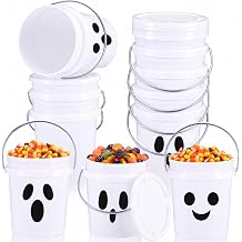 Hushee 12 Pcs Halloween Mini Plastic Bucket 0.4 Qt Ghost Bucket with Lid