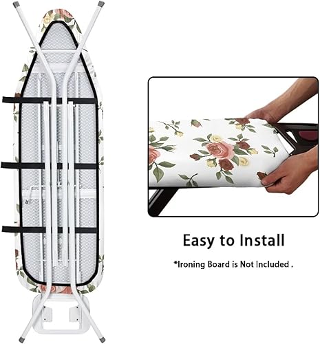 Miniatura 5 de Pzuqiu Funda para tabla de planchar con estampado de rosas vintage con gancho y bucle, sujetadores ajustables, fundas protectoras para tabla de