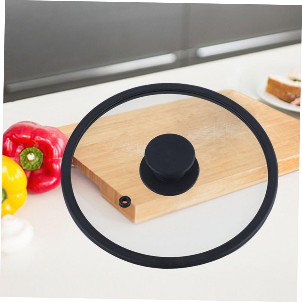 Vetro Temperato Coperchio Nero Rotondo Bordo in Silicone
