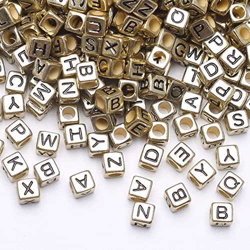 HERZWILD Letter Beads for Threading Approx. 1000 Pieces 6 x 6 mm Letter Beads Square Craft Beads Letters A-Z Beads for Jewellery Crafts (Gold-A) - Image 4