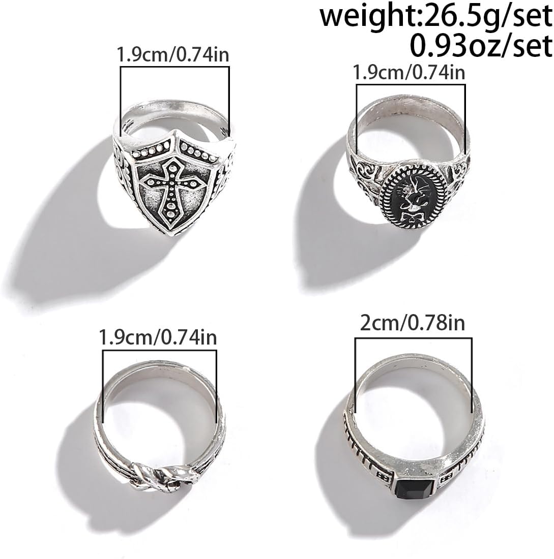 Gothic Rings Set for Men Gothic Silver Chunky Skull Cross Stackable Statement Rings Punk Hip Hop Jewelry - Image 6