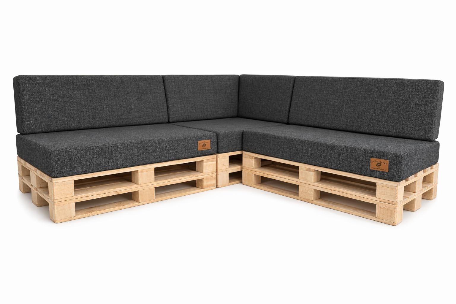 Palettenkissen 7-teiliges Set für Ecksofa | Palettensofa mit abnehmbarem Bezug | Kaltschaum Palettenauflage | Sitzkissen Rückenlehne für Europaletten 120 x 80 | UV-beständig | Waschbar (Dunkelgrau)