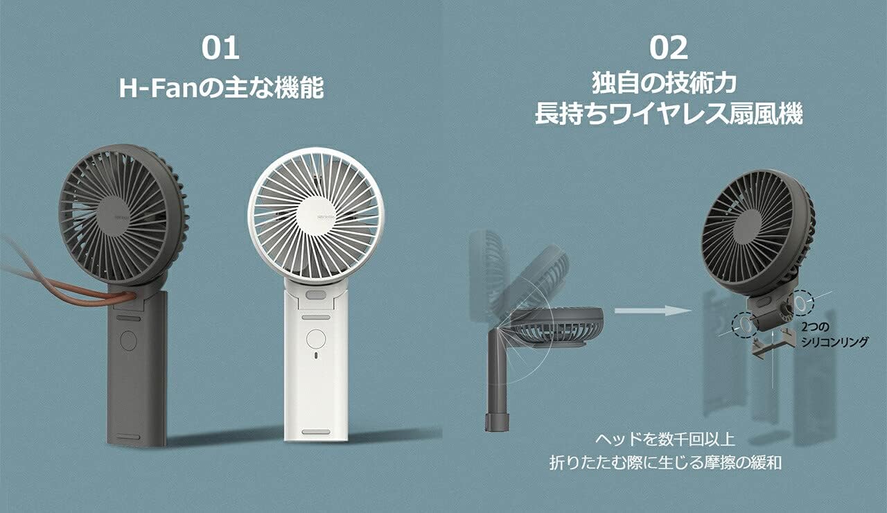 MEDIK 3WAYハンディファン携帯扇風機 手持ち・卓上・首掛け USB充電式 ポータブル 静音 スノーホワイト MCH-A113-WH
