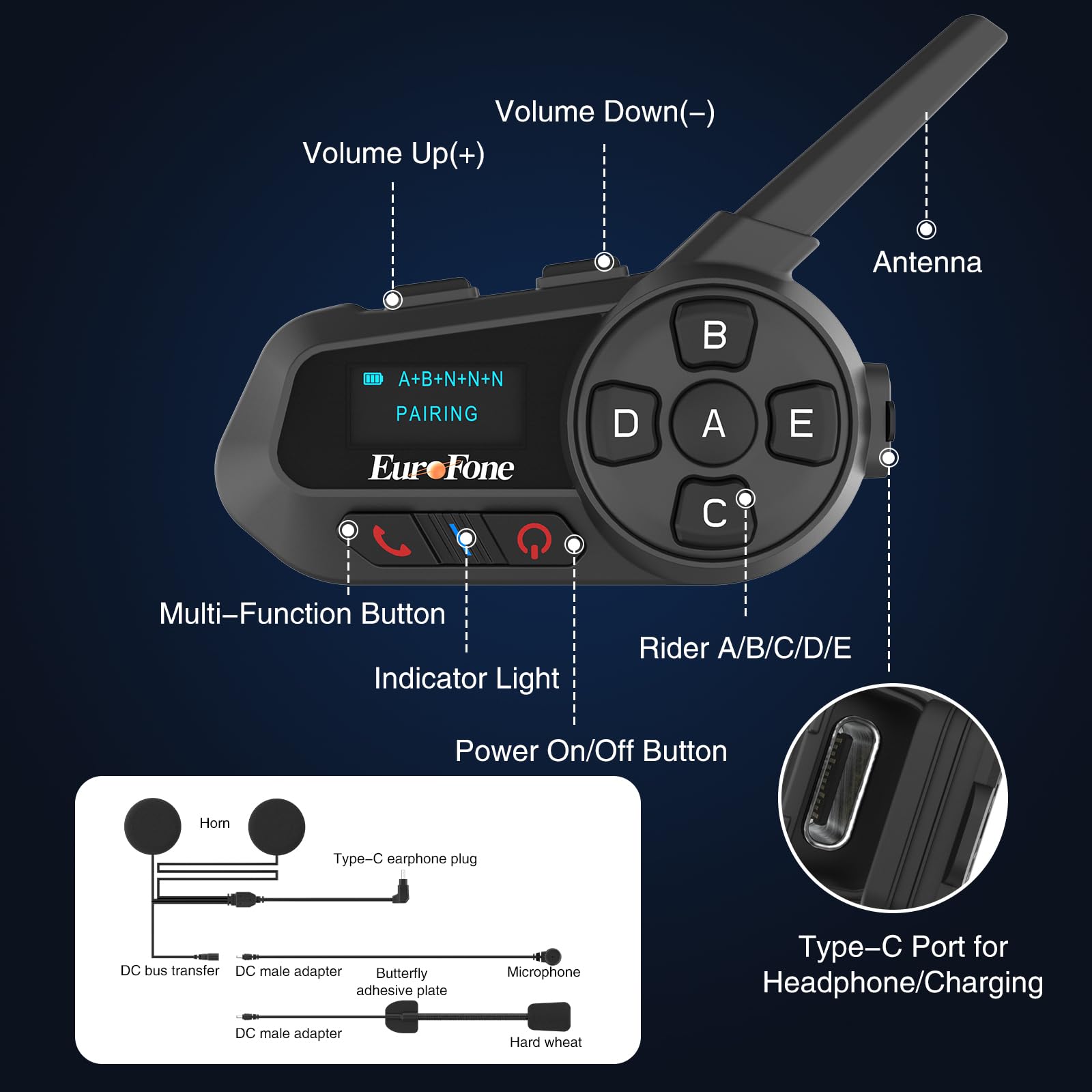 S6-1200-A Casque Bluetooth pour moto 1200 m 2 personnes Full Duplex interphone sans fil pour moto Connectez jusqu'à 6 conducteurs pour la moto, le ski et l'escalade